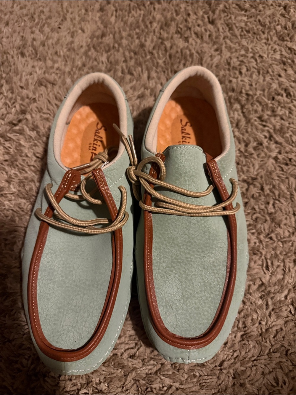 Men's Mint Green Casual Leather Lace-Up Shoes